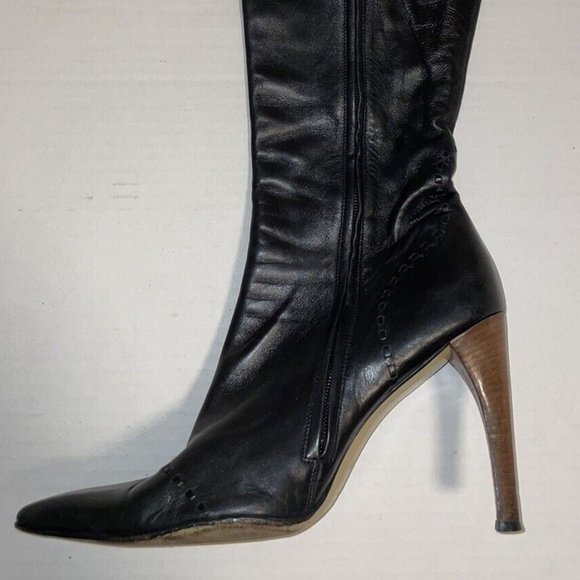 GUCCI~ZIP UP~TALL CALF LEATHER~WHIP STITCH~BOOTS - Picture 4 of 16